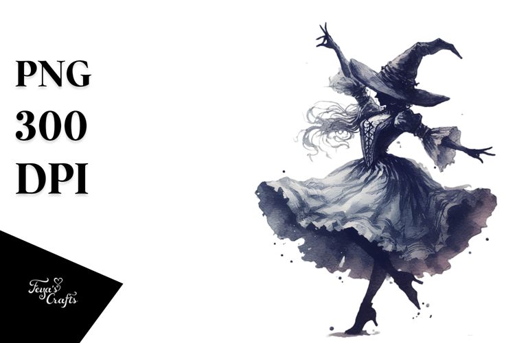 Watercolor Vintage Dancing Witch