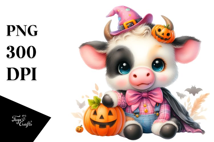 Baby Cow Halloween Watercolor Pastel Clipart