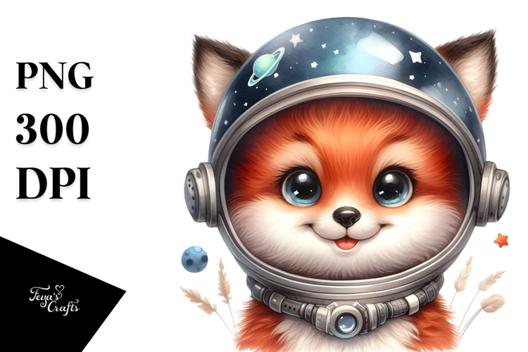 Happy Baby Fox with Astronaut Helmet PNG