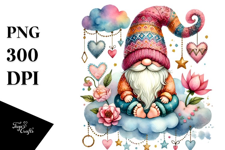 Boho Gnome on Cloud, PNG