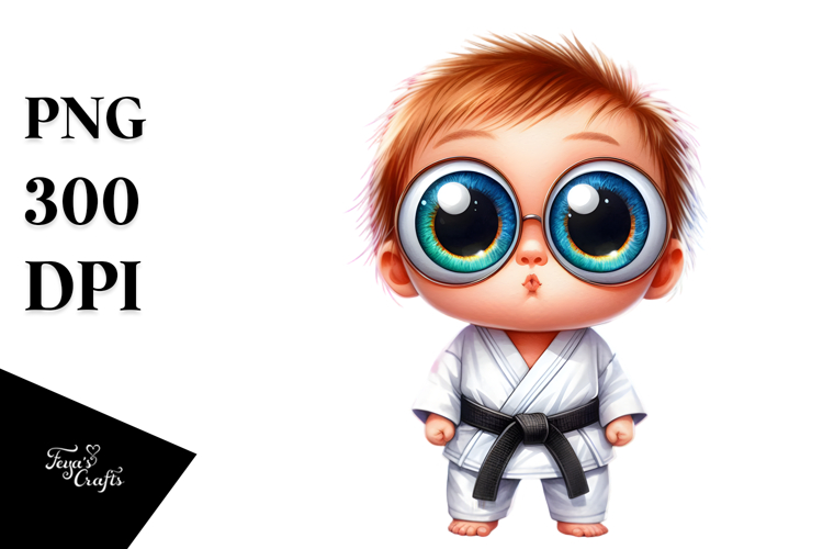 Crazy-Eyed Baby Rabbit in Karate Outfit