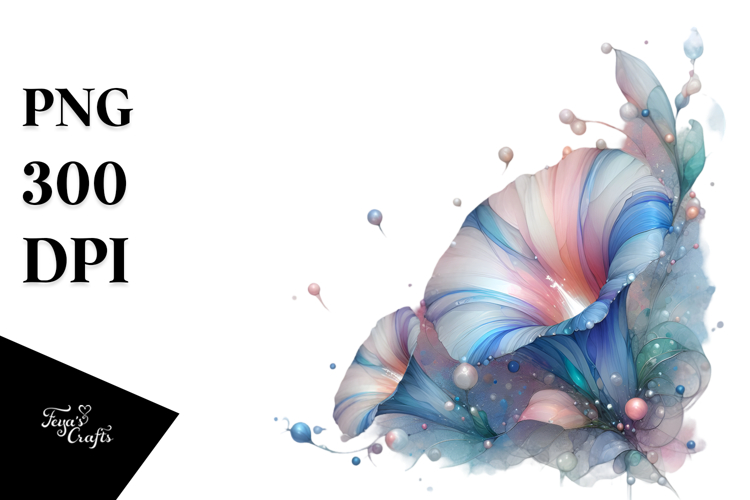 Pastel Morning Glory in with Metallics, Transparent PNG