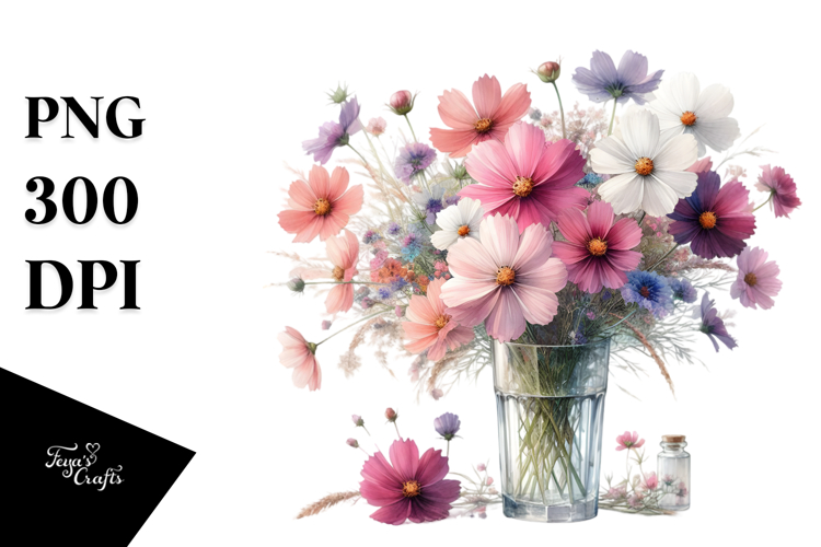 Watercolor Filled with Cosmos | Sublimation | Clipart