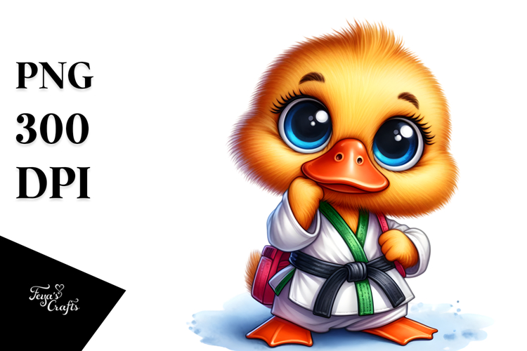 Cute Baby Duck with Karate Outfit, Transparent PNG