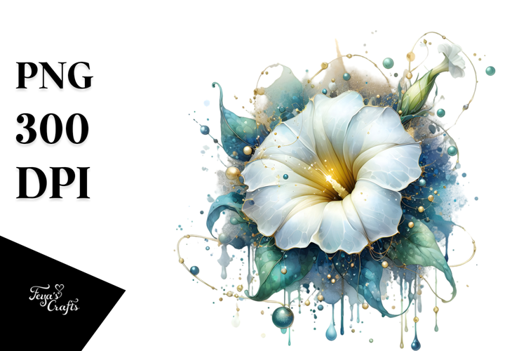 Abstract Glossy Morning Glory Watercolor Splash PNG