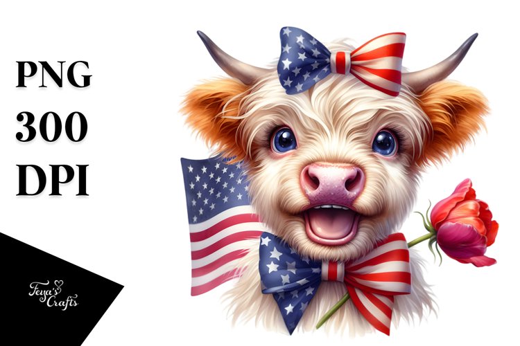 Highland Cow Portrait with Tulip and Rose | Sublimation |
