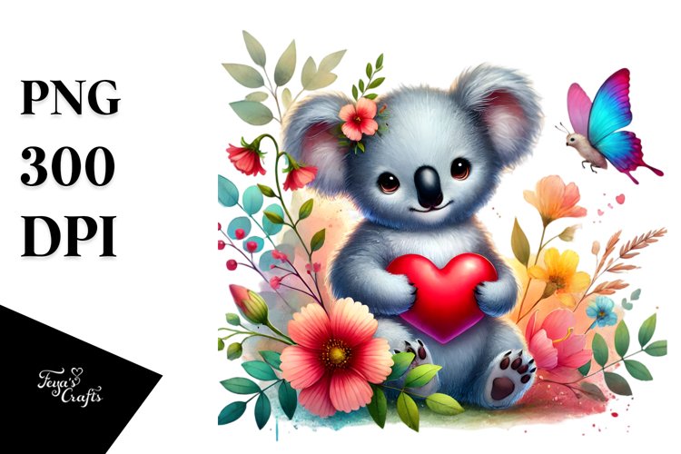 Colorful Koala Holding a Heart PNG