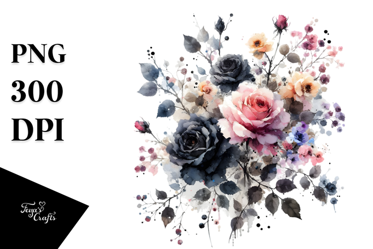 Washed Watercolor Small Black Roses