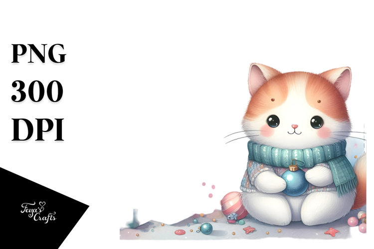 Pastel Colorful Cat with Christmas Decoration