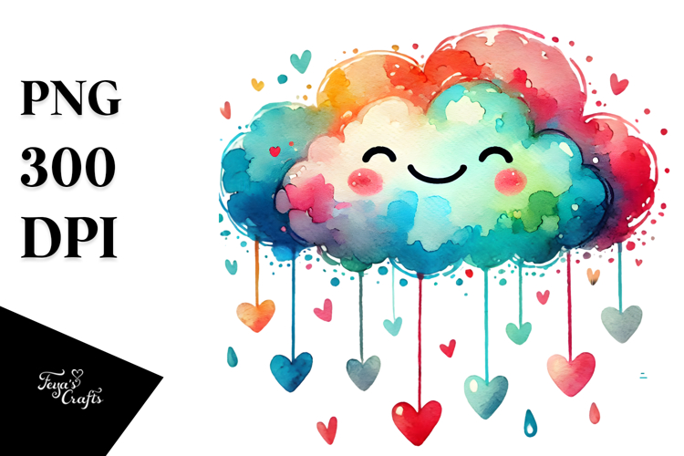 Simple Smiling Cloud with Hearts PNG