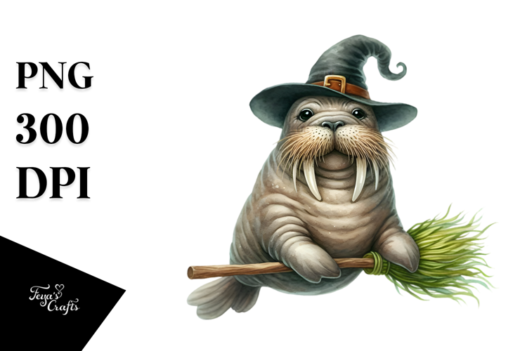 Playful Walrus on Broom | Sublimation | Clipart