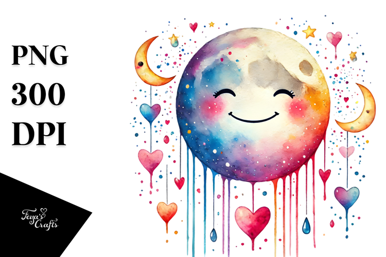 Smiling Moon with Hearts PNG