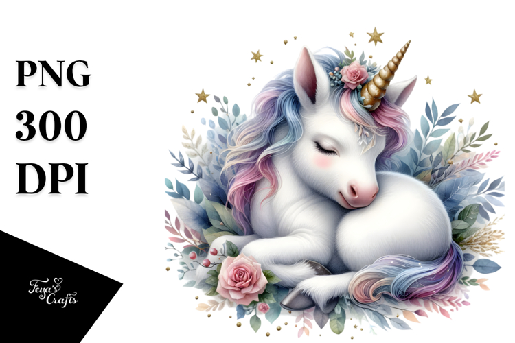Detailed Simple Baby Unicorn Watercolor PNG