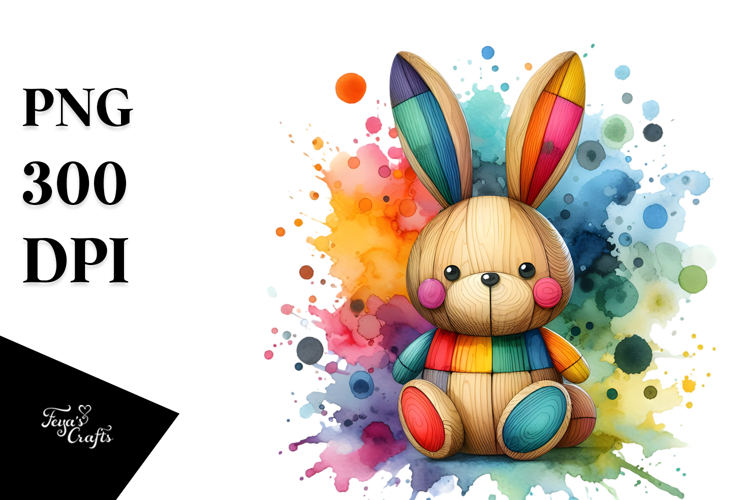 colorful Wooden Bunny, PNG