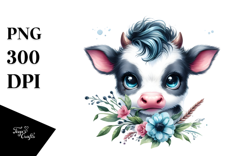 Cute Baby Cow with Cool Haircut, High-Res PNG