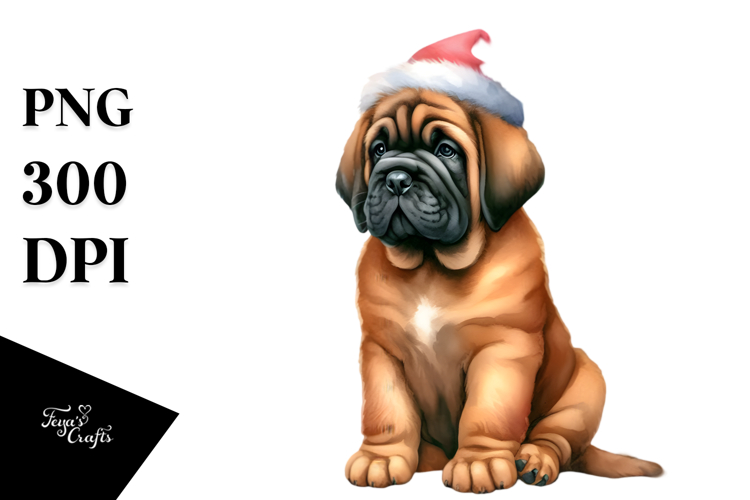 Watercolor Mastiff with Christmas Decoration