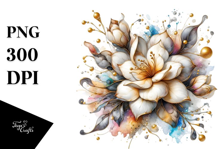 Golden Gardenia Watercolor Splash | Sublimation Clipart
