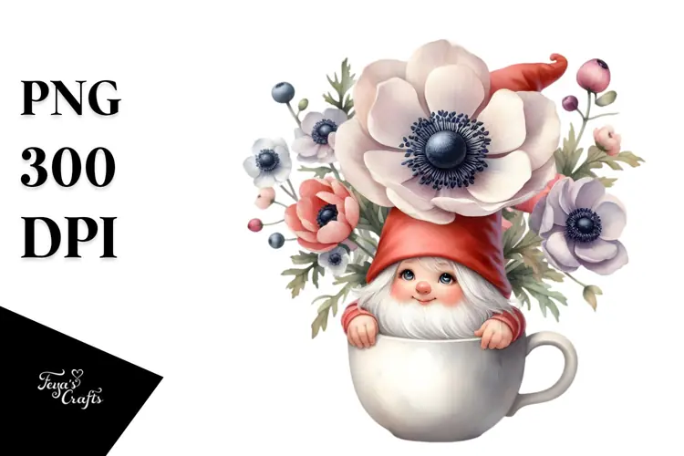 Baby Gnome with Anemone PNG