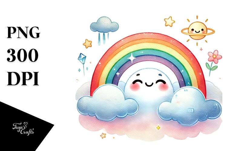 Cute Rainbow Between Clouds PNG