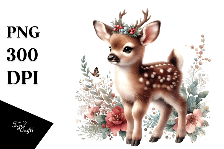 Digital Watercolor Baby Deer, SEO PNG