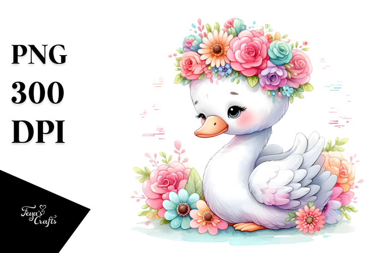 Pastel Swan with Flower Crown Clipart