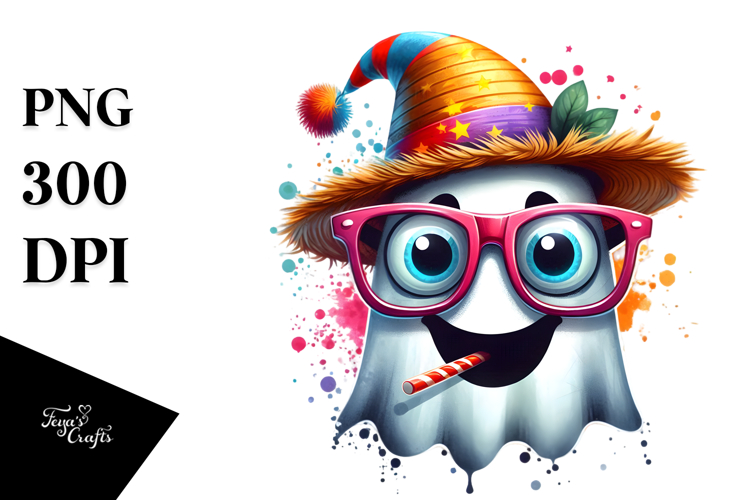 Funny Goofy Ghost with Party Hat PNG