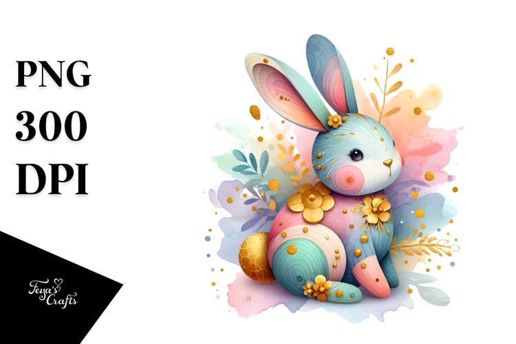 Colorful Bunny with Golden Details, PNG