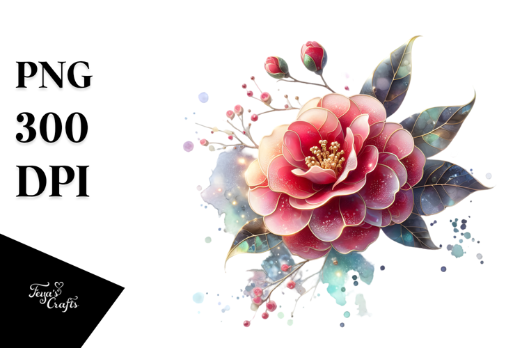 Camellia with Watercolor Splash PNG