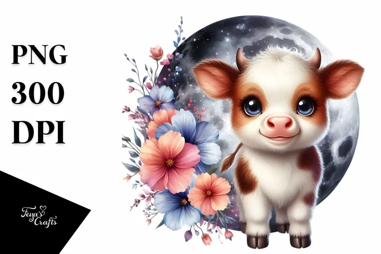 Smiling Highland Cow with Cosmos