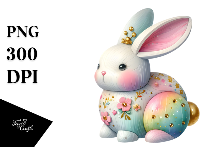 Colorful Bunny with Golden Accents, PNG