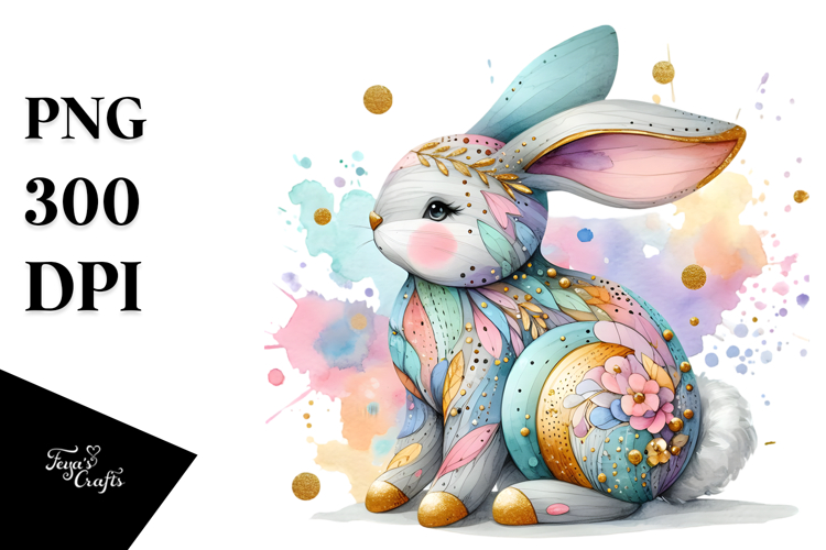 Pastel Bunny with Golden Elements, PNG