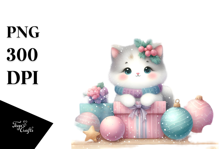 Cute Cat with Christmas Decorations PNG