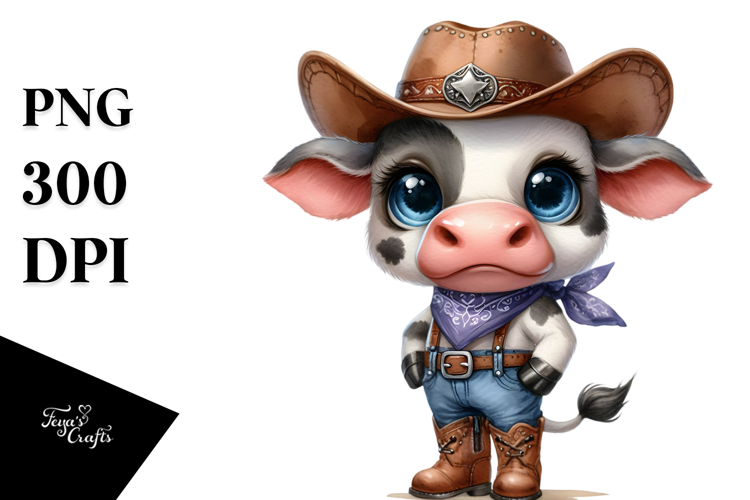 Watercolor Baby Cow Caricature | Clipart