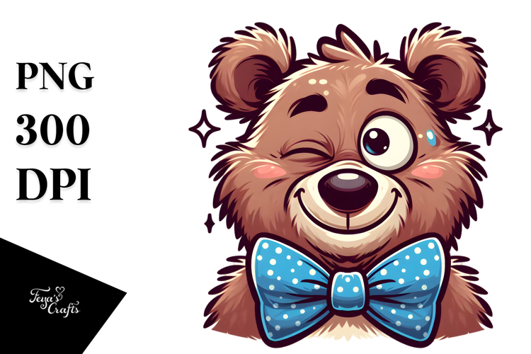 Playful Bear with Bow Tie, Whimsical PNG