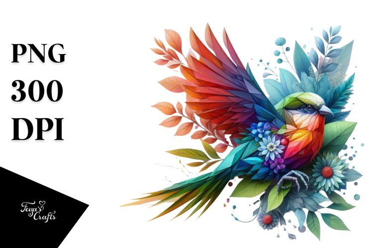 Vibrant Bird with Flowers PNG