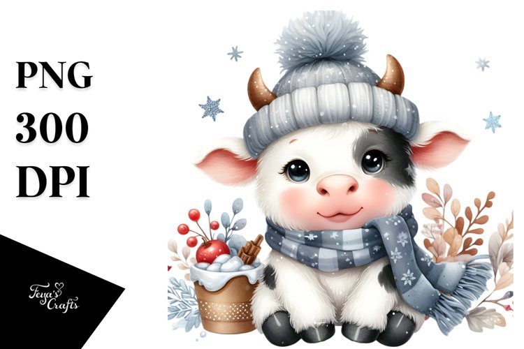 Cute Watercolor Baby Cow PNG