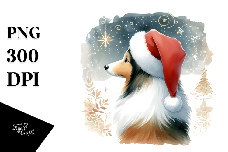 Cute Collie with Christmas Globes PNG