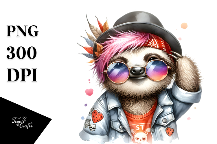 Punk Baby Sloth with Sunglasses, PNG