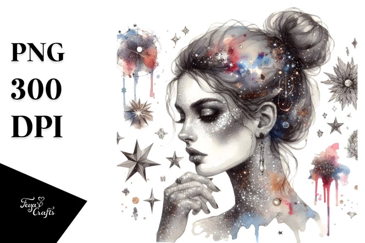 Glittery Santa Portrait Watercolor PNG