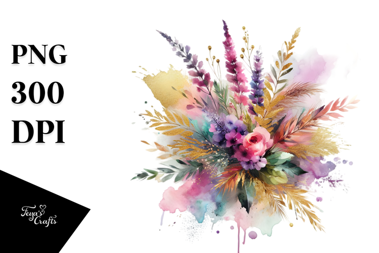 Colorful Abstract Watercolor Bouquet with Heather |