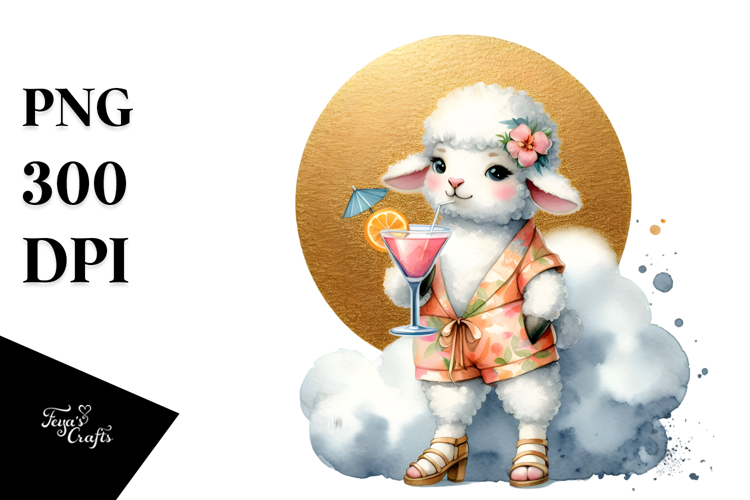 Funny Lamb with Cocktail, High-Res PNG example image 1