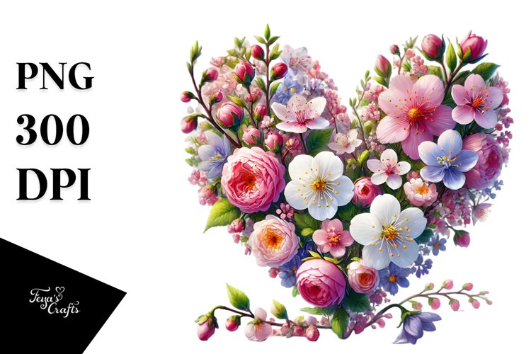 Heart Spring Flowers, Digital Painting PNG