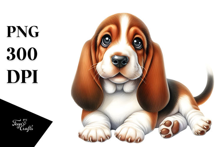 Cute Happy Baby Basset Hound with Big Eyes PNG