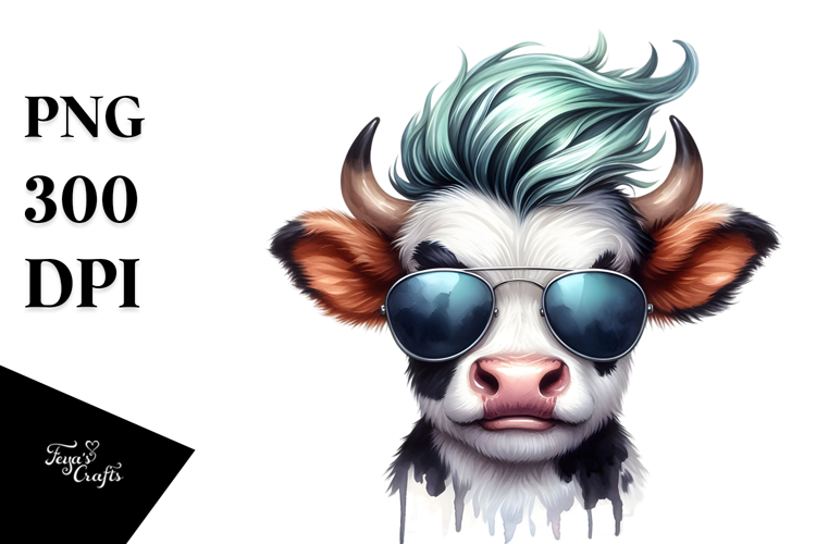 Funny Baby Cow with Cool Hair, PNG