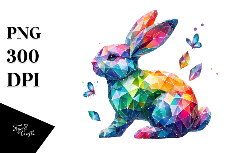 Colorful Bunny Made of Diamonds PNG