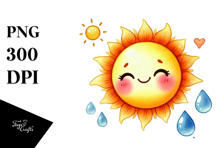 Cute Watercolor Sun PNG
