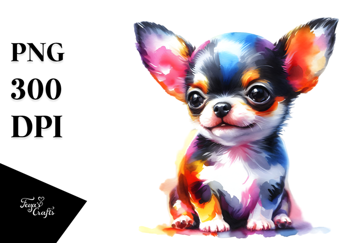 Cute Watercolor Chihuahua, Vibrant PNG