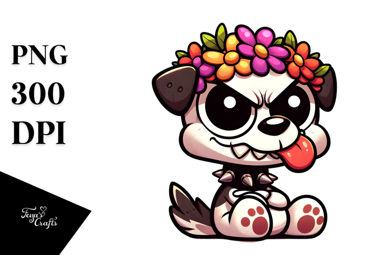 Smirking Animal Skull with Flower Crown, Artistic PNG