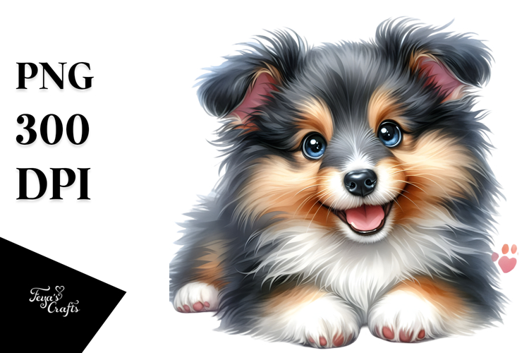 Digital Adorned Cute Shetland Sheepdog PNG