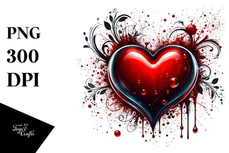 Red Heart on Splashy Background PNG